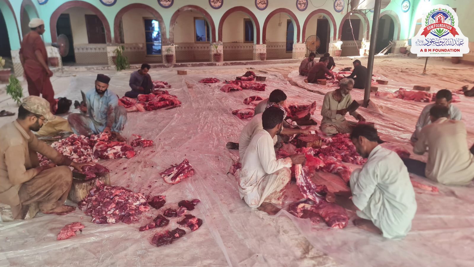Eid ul adha qurbani meat cutting and portioning