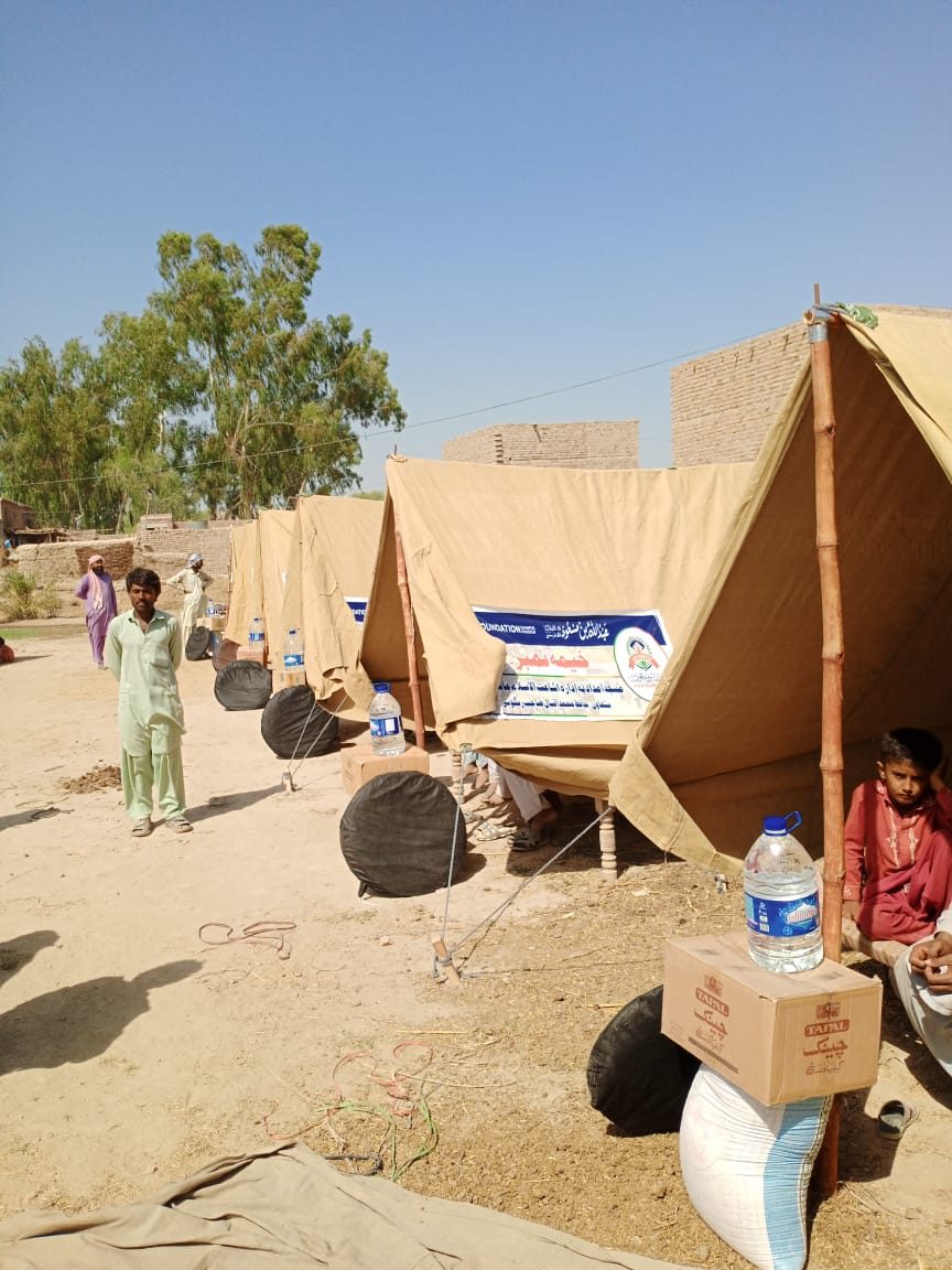 Emergency shelter tents for flood-affected families