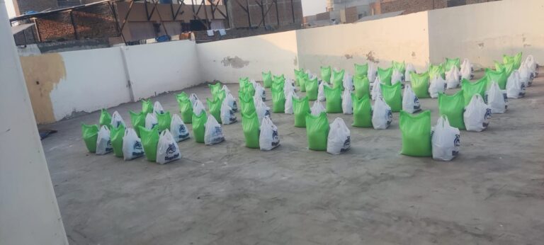 Food ration bags arranged for community distribution
