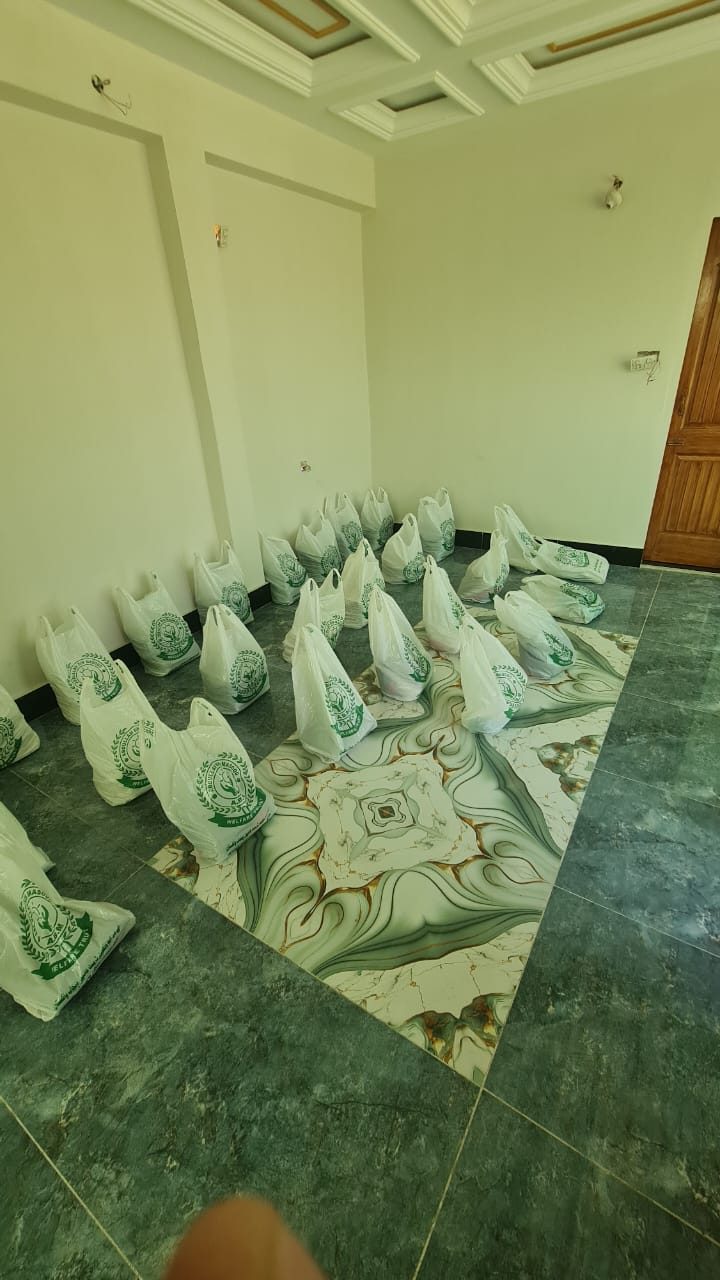 Food ration bags lined up in distribution room