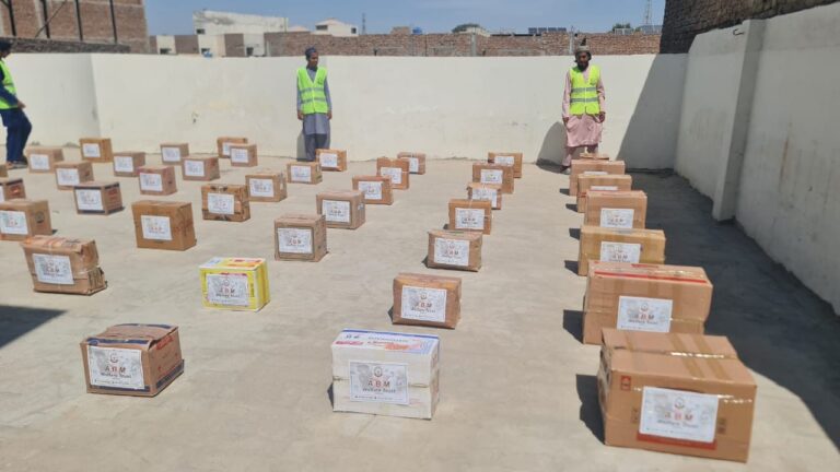 Organised food relief cartons prepared for families
