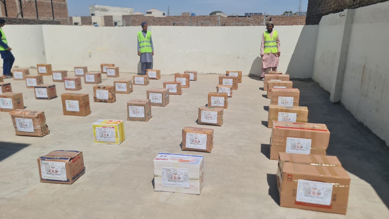 Organised food relief cartons prepared for families
