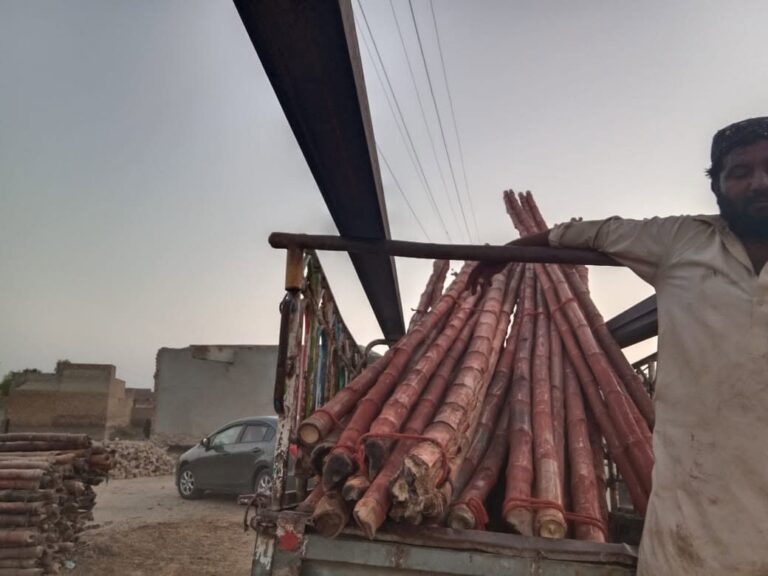 Truck transporting rolled carpets and relief supplies